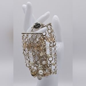 CHICO'S Silver-toned Glass And‎ Faux Pearl Beaded Bracelet